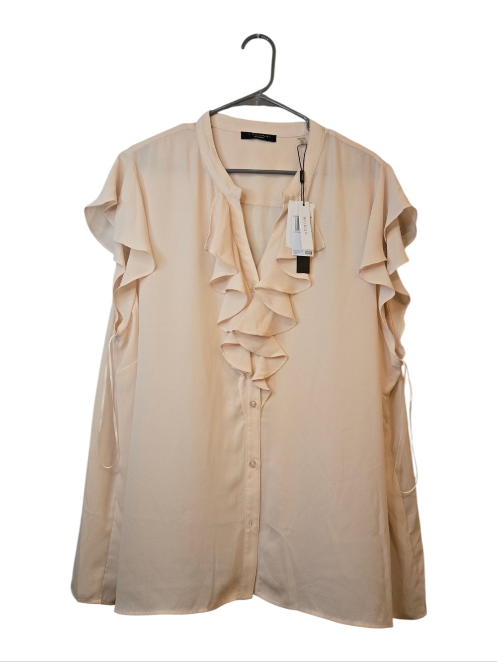 T Tahari Women's Ruffled V-Neck Button Front Top - Cream Plus Size 3X Romantic - Picture 9 of 10
